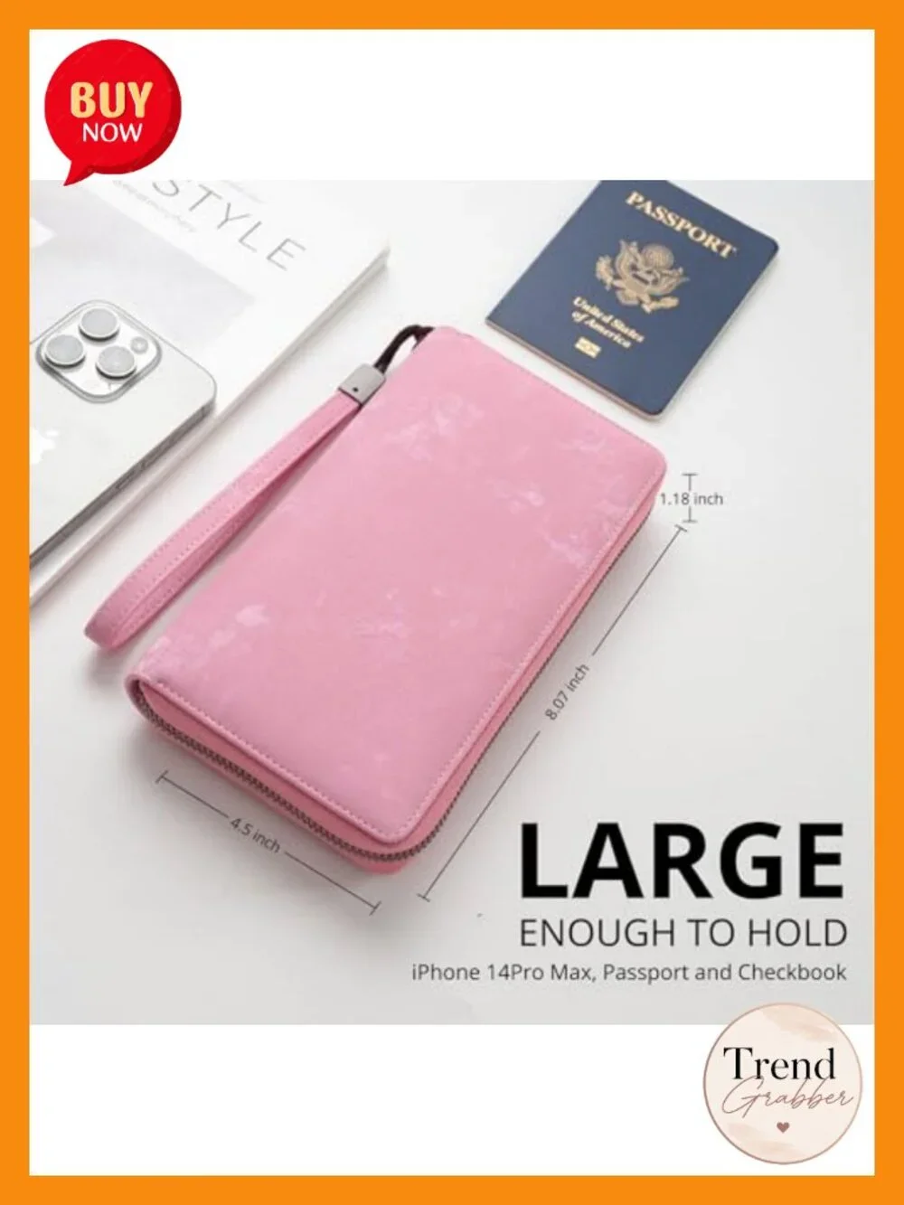 Vegan Leather RFID Blocking Zip Around Wallet Phone Clutch Wristlet Large_3